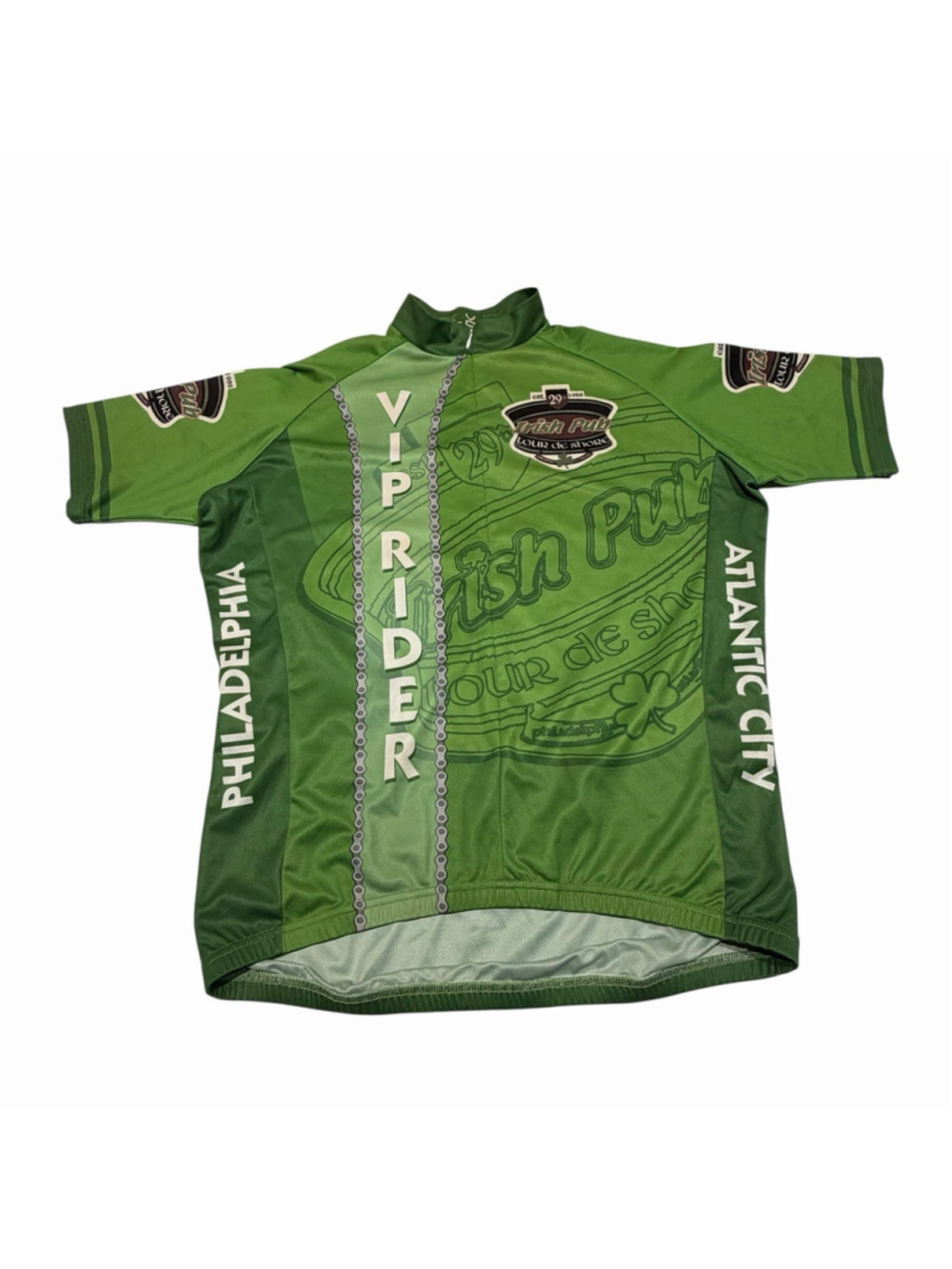 VOmax VIP Rider Tour de Shore 2016 Cycling Jersey Men’s L Green 1/2 Zip Bike Top